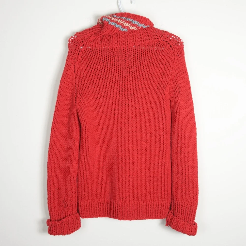 Marc Jacobs Red Chunky Knitted Knit Multicolor Turtleneck Sweater M
